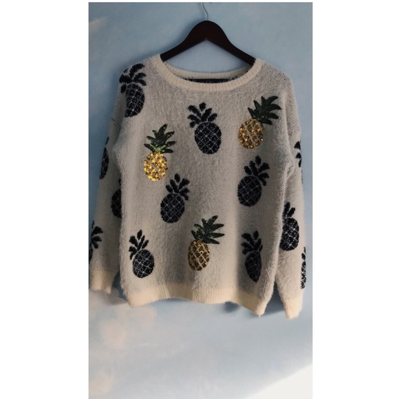 Debut Tops - Sequins Pineapple soft and fuzzy sweater